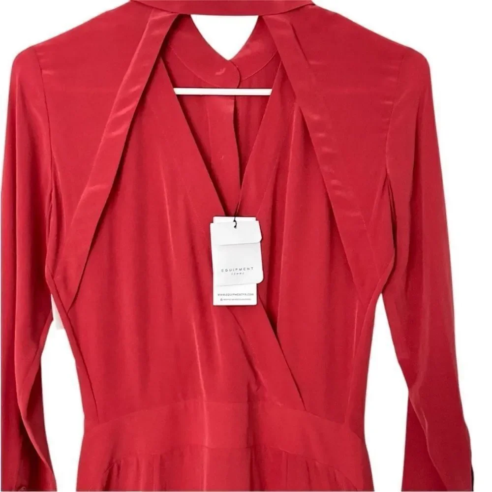 Equipment Natacha Red Silk Fit and Flare Midi  Shirt Dress| Size 4